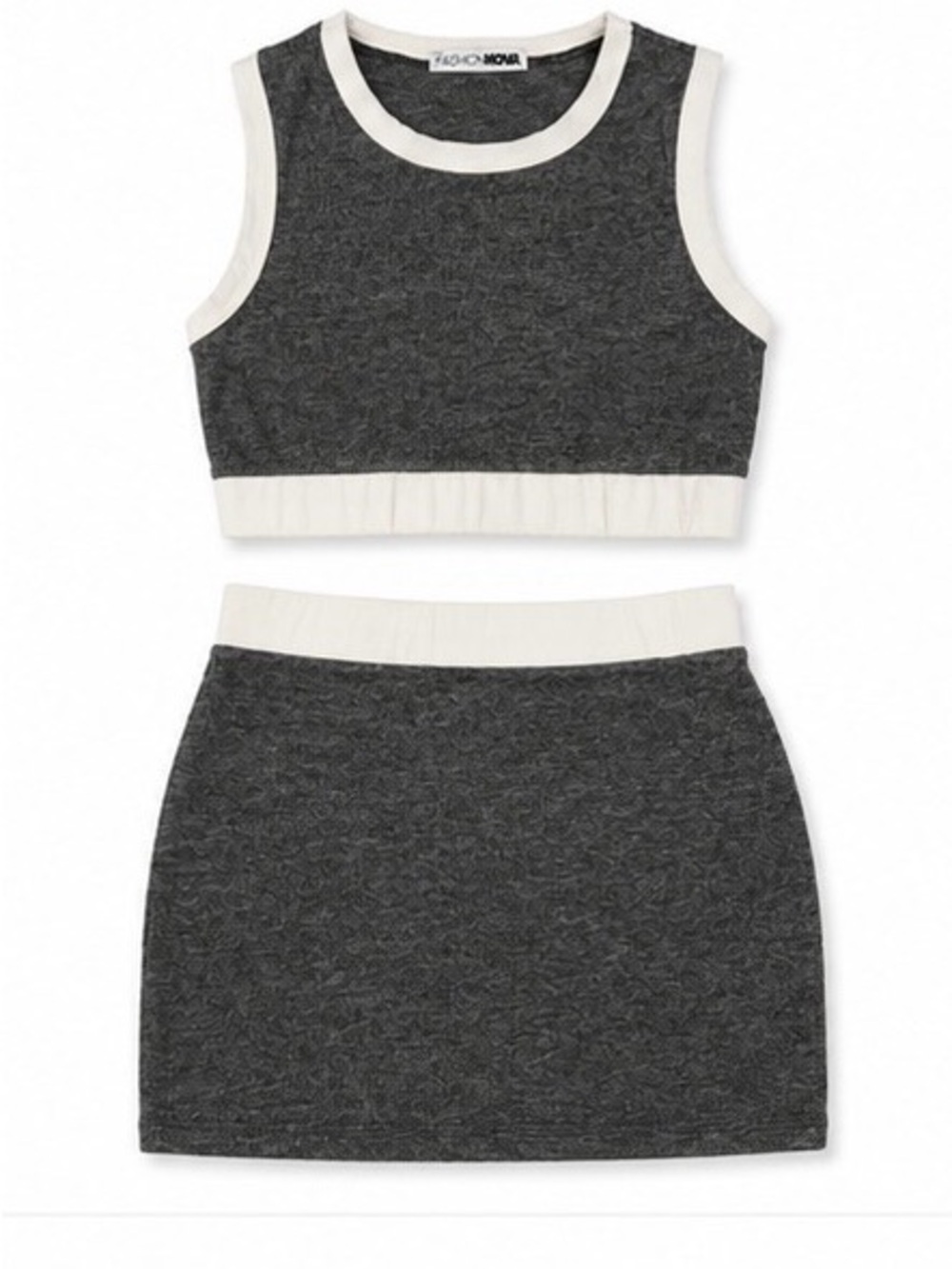 Fashion Nova Charcoal and Cream Cropped Tank and Skirt Set